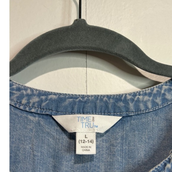 Time and Tru Women's Denim‎ Blue Chambray Shirt Dress Size Large Pockets - Picture 7 of 8